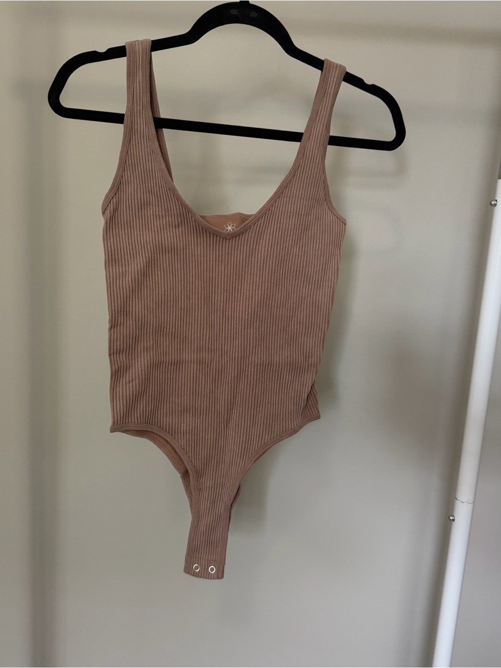 Aura Ribbed Tank One-Piece Bodysuit in Mauve Brown